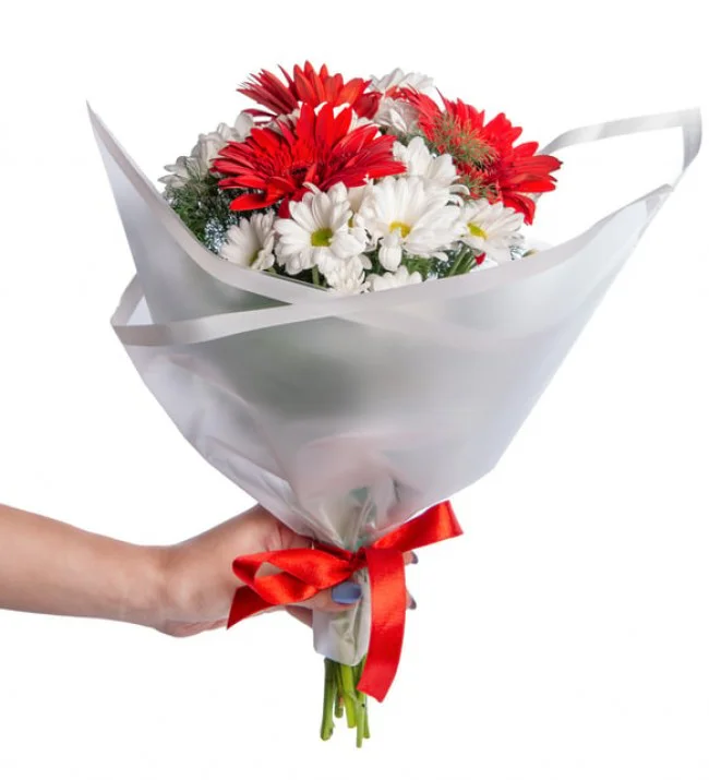 Beyaz Papatya ve Kırmızı Gerbera Çiçek