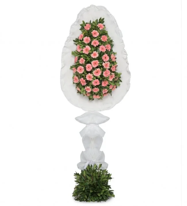 Tek Katlı Pembe Gerbera Çelenk
